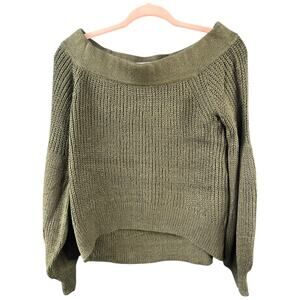 Miracle Sweater olive green off shoulder knit long puff sleeve sweater S/M NWT